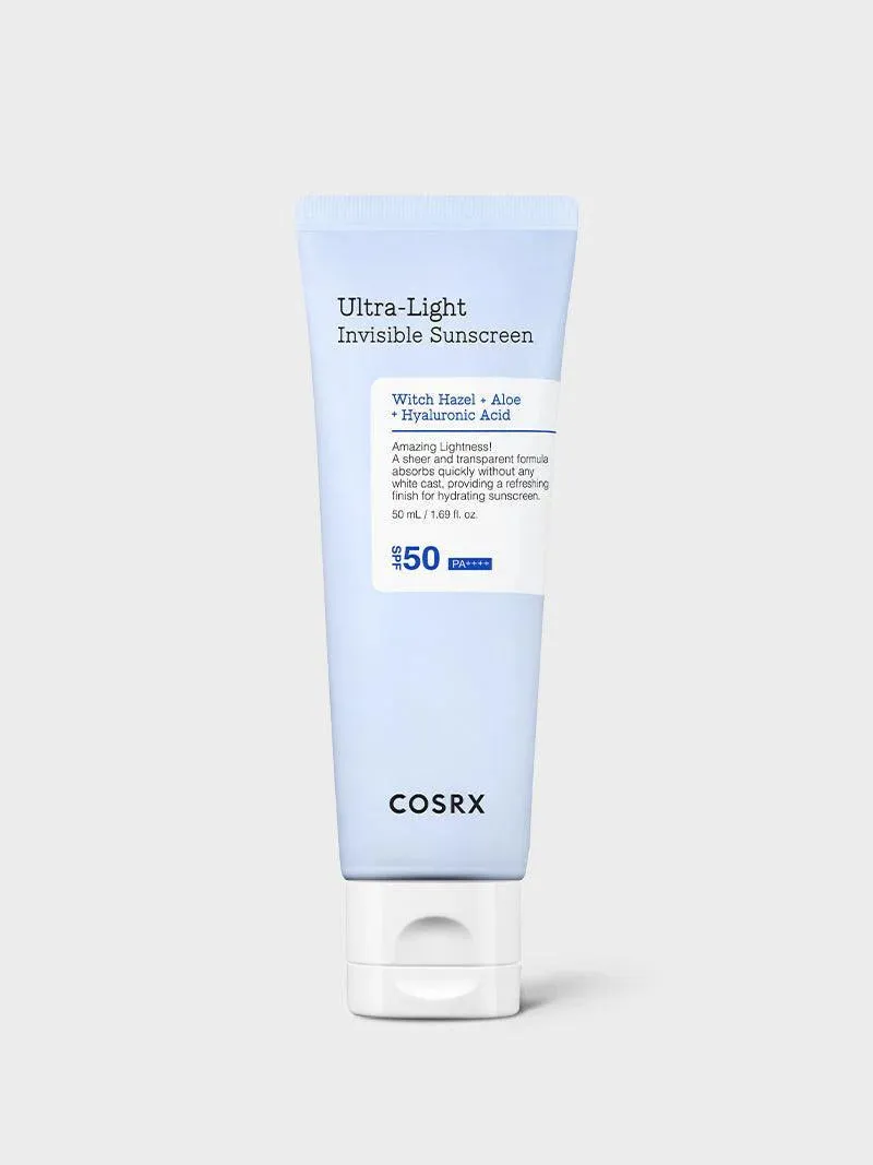 COSRX witch hazel aloe   hyaluronic acid ultra light invisible sunscreen واقي الشمس بالهايلرونك اسد والالوفيرا