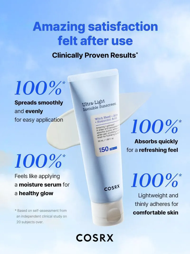 COSRX witch hazel aloe   hyaluronic acid ultra light invisible sunscreen واقي الشمس بالهايلرونك اسد والالوفيرا