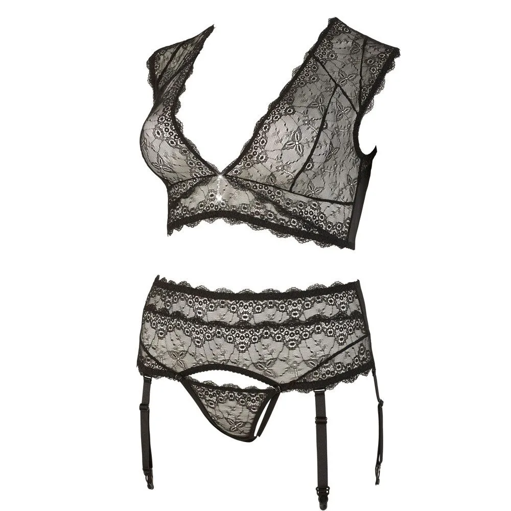 Cottelli Plus Size Bralette And String Set Black