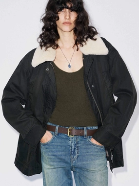 Cotton Blend Fur Collar Coat Adjustable Hood Multi Pocket