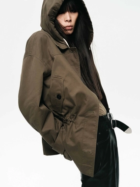 Classic Urban Wear Tagless Neckline Design Cotton Blend Hooded Coat