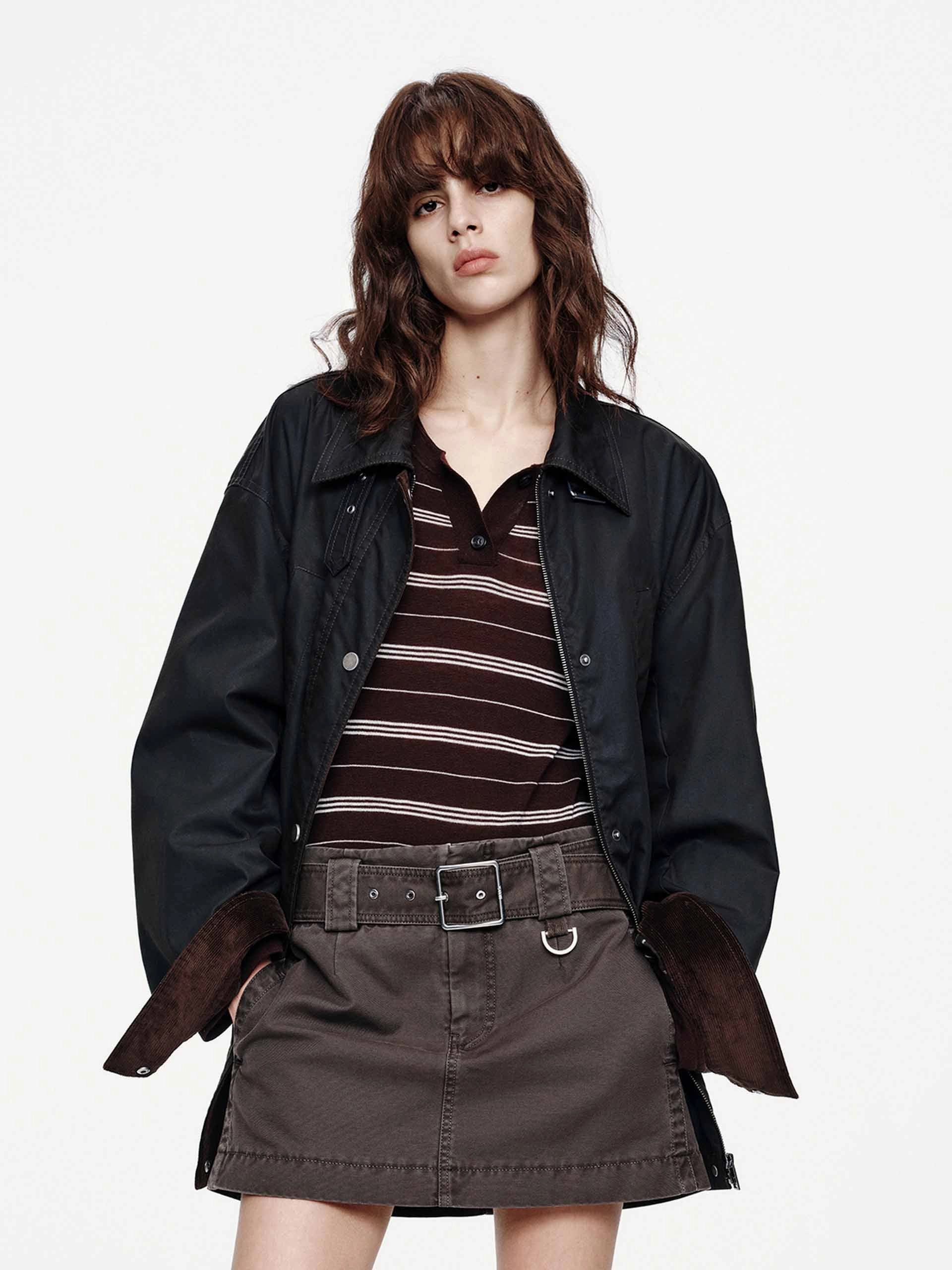 Cotton Blend Loose Coat Water Repellent Coating Noise Reduced Fabric