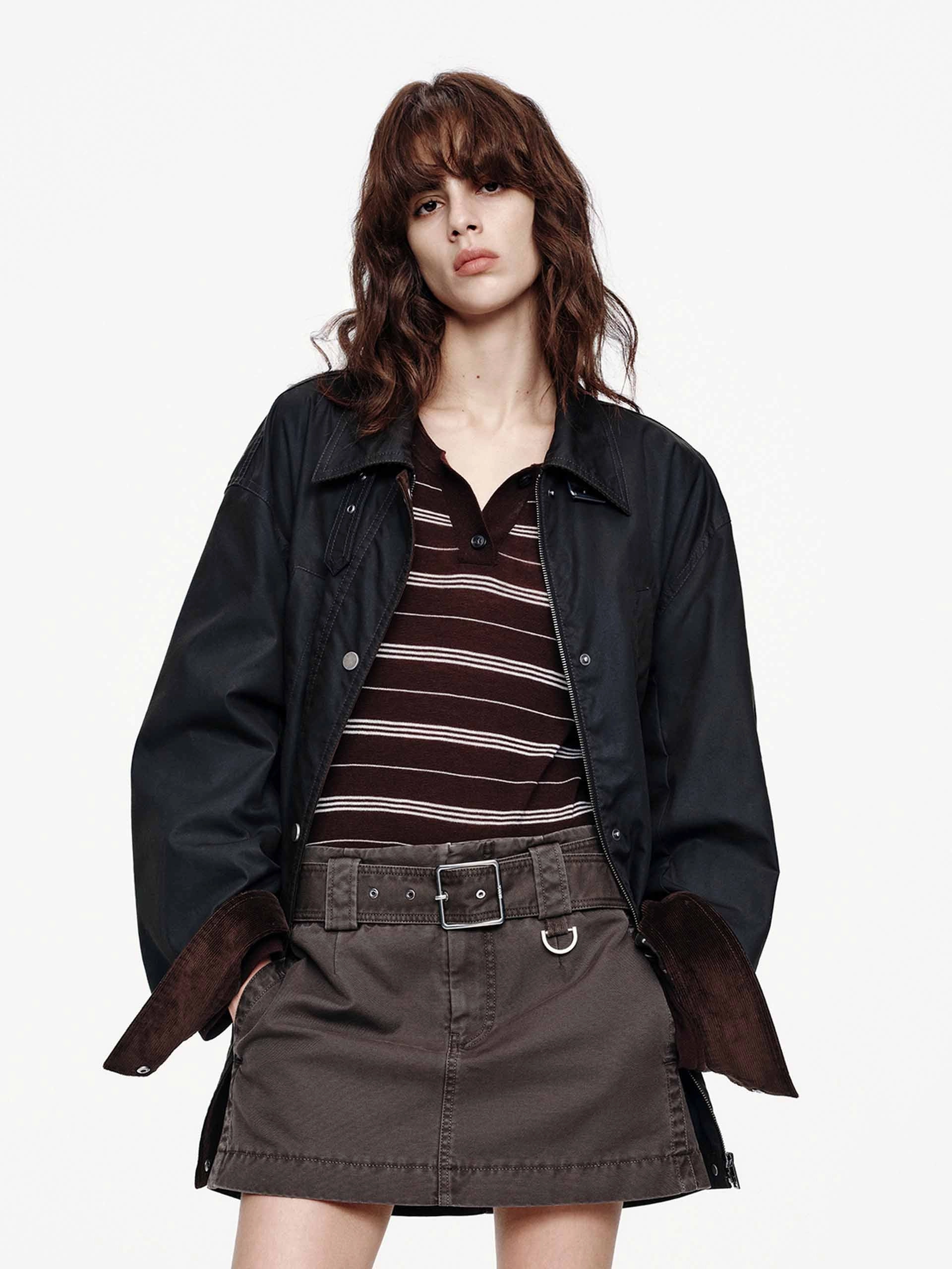 Cotton Blend Loose Coat WaterResistantFabric All Weather Adaptability