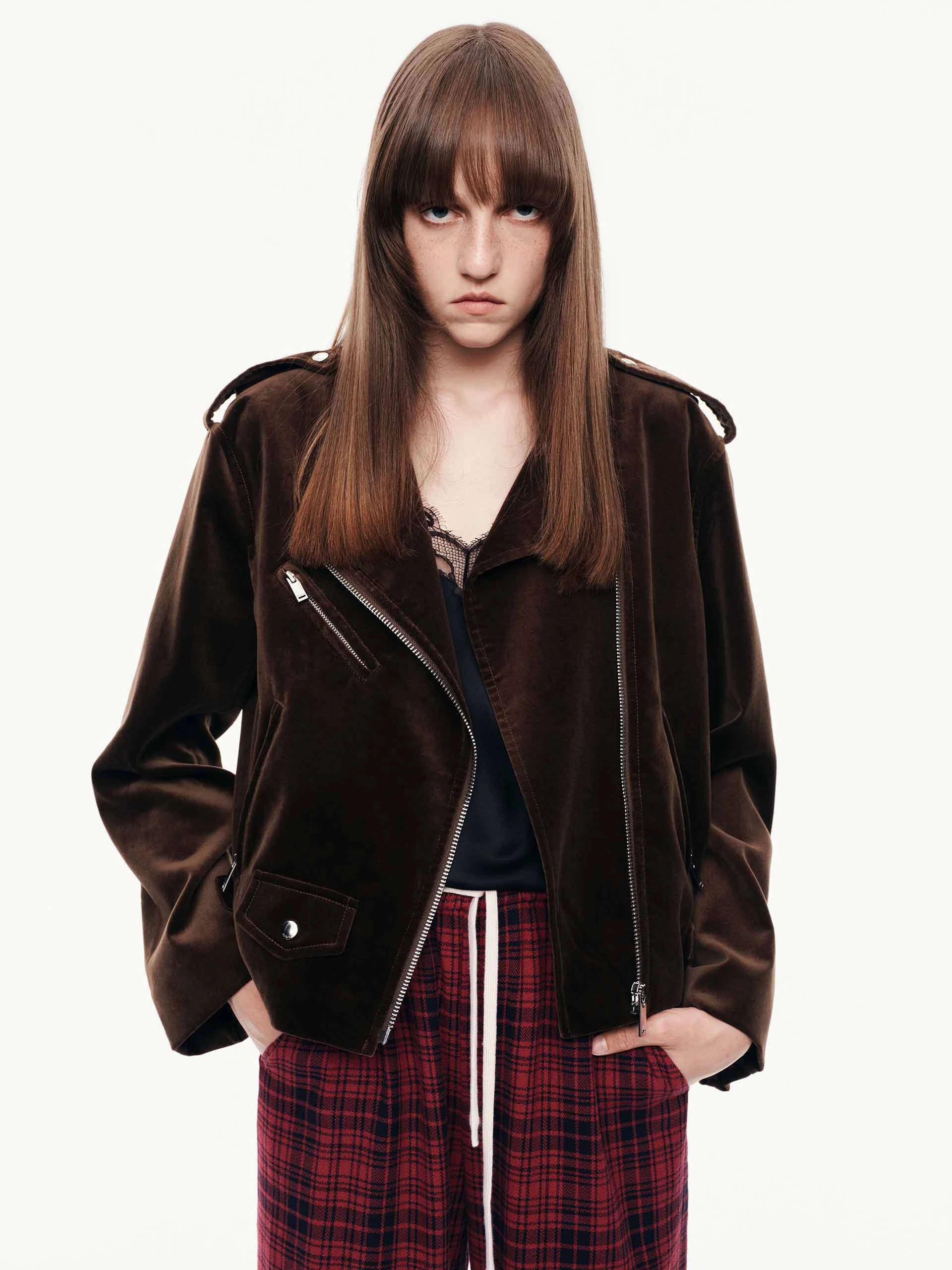 Cotton Zipper Biker Jacket Stain Proof Short Length