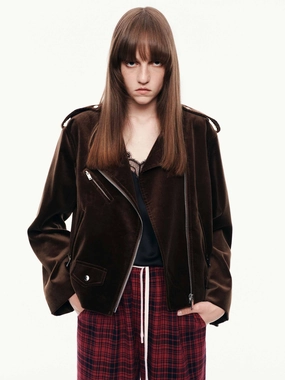 Cotton Zipper Biker Jacket Stain Proof Short Length