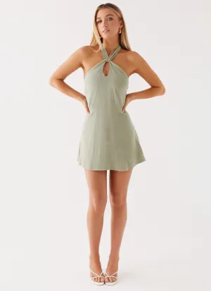 Counting Stars Linen Halterneck Dress - Sage Reinforced Elasticity Eco friendly materials