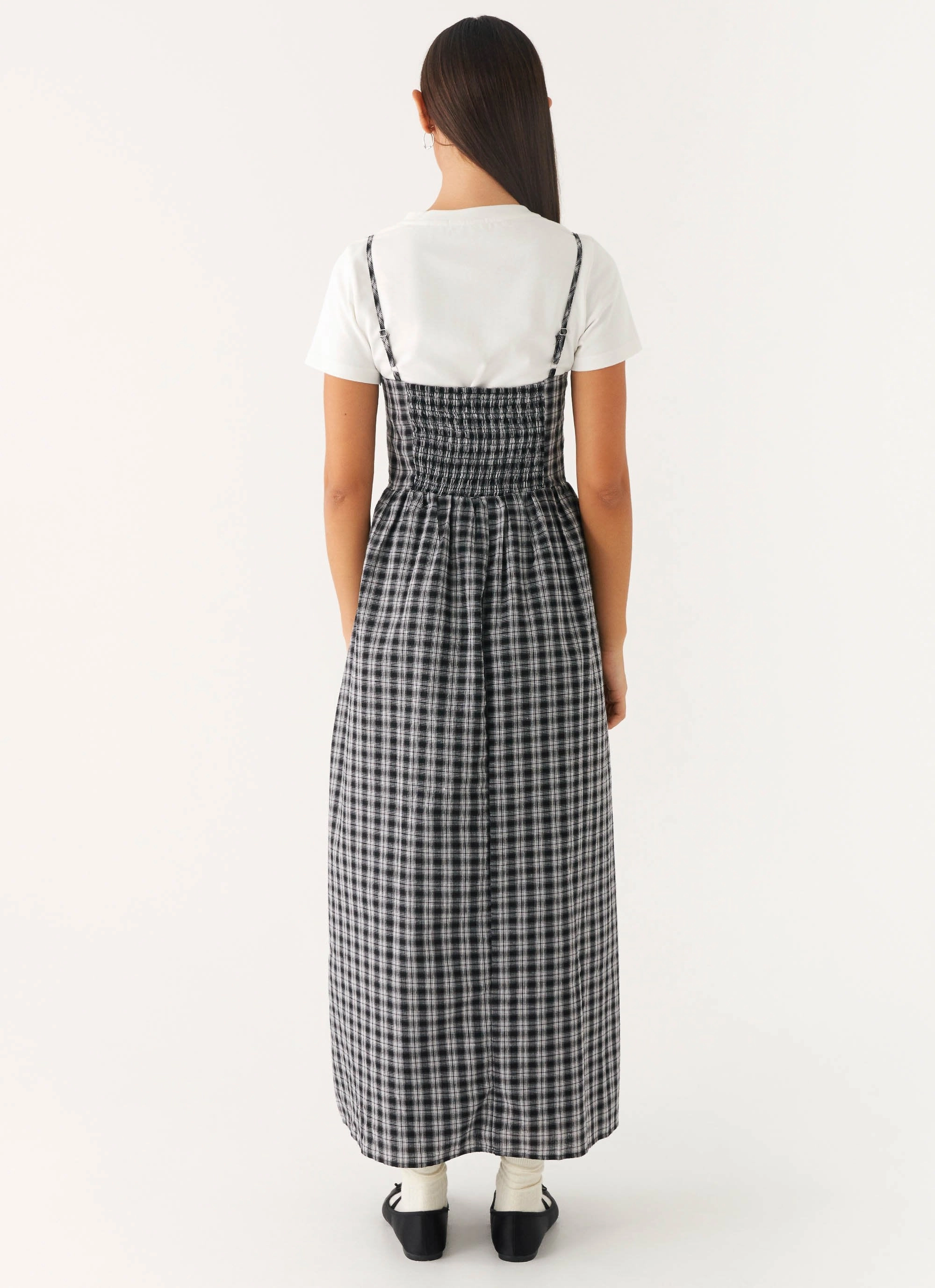 Striped-Pattern Weekend Style Ramsey Midi Dress - White Black Check