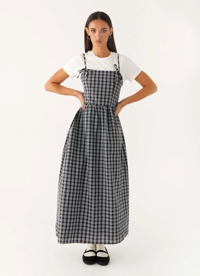 Simple Ease Subtle Glow Ramsey Midi Dress - White Black Check
