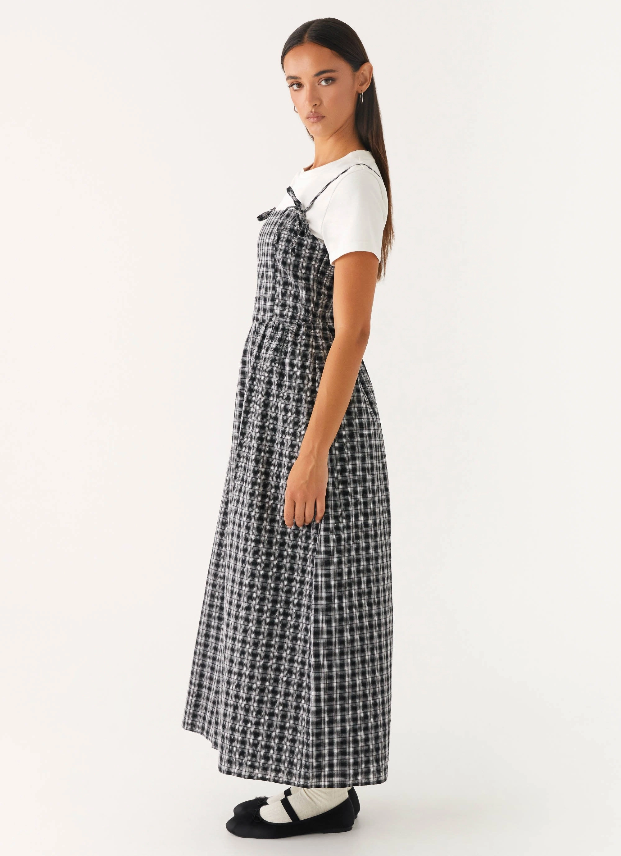 Ramsey Midi Dress - White Black Check Vibrant Waist Fit