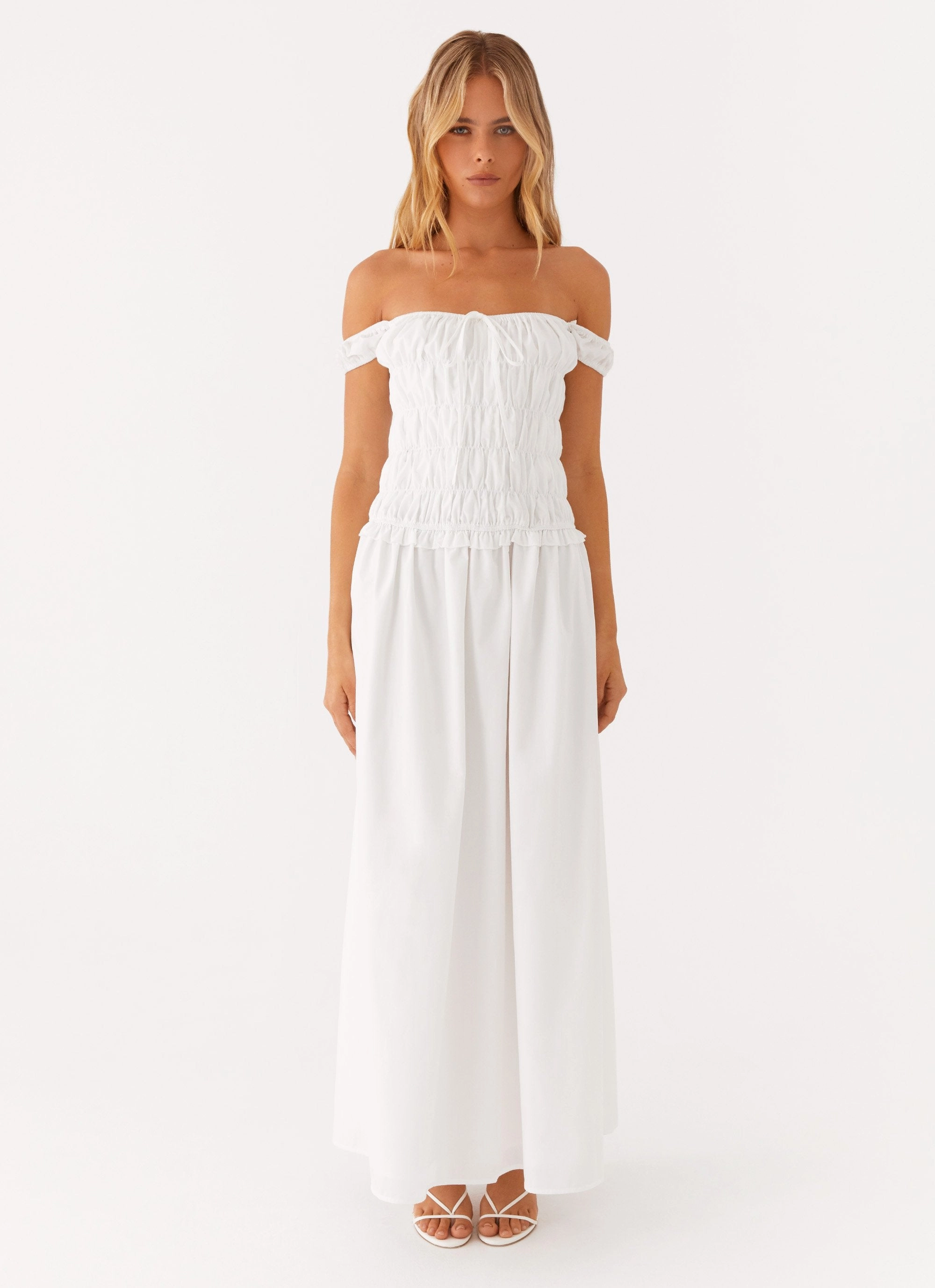 Countryside Off Shoulder Maxi Dress - Ivory Soft Appearance