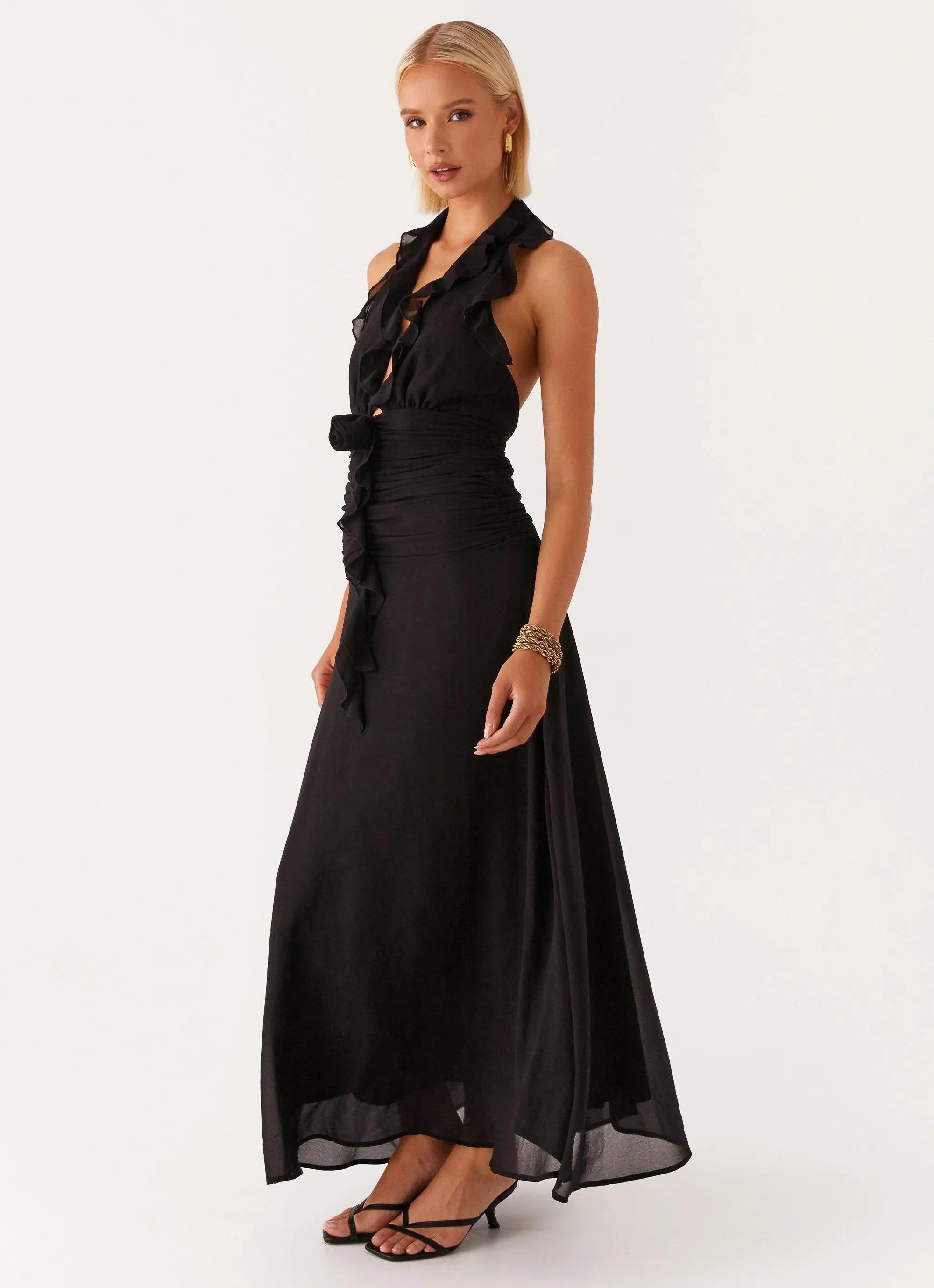 What You Need Frill Maxi Dress - Black Non Iron