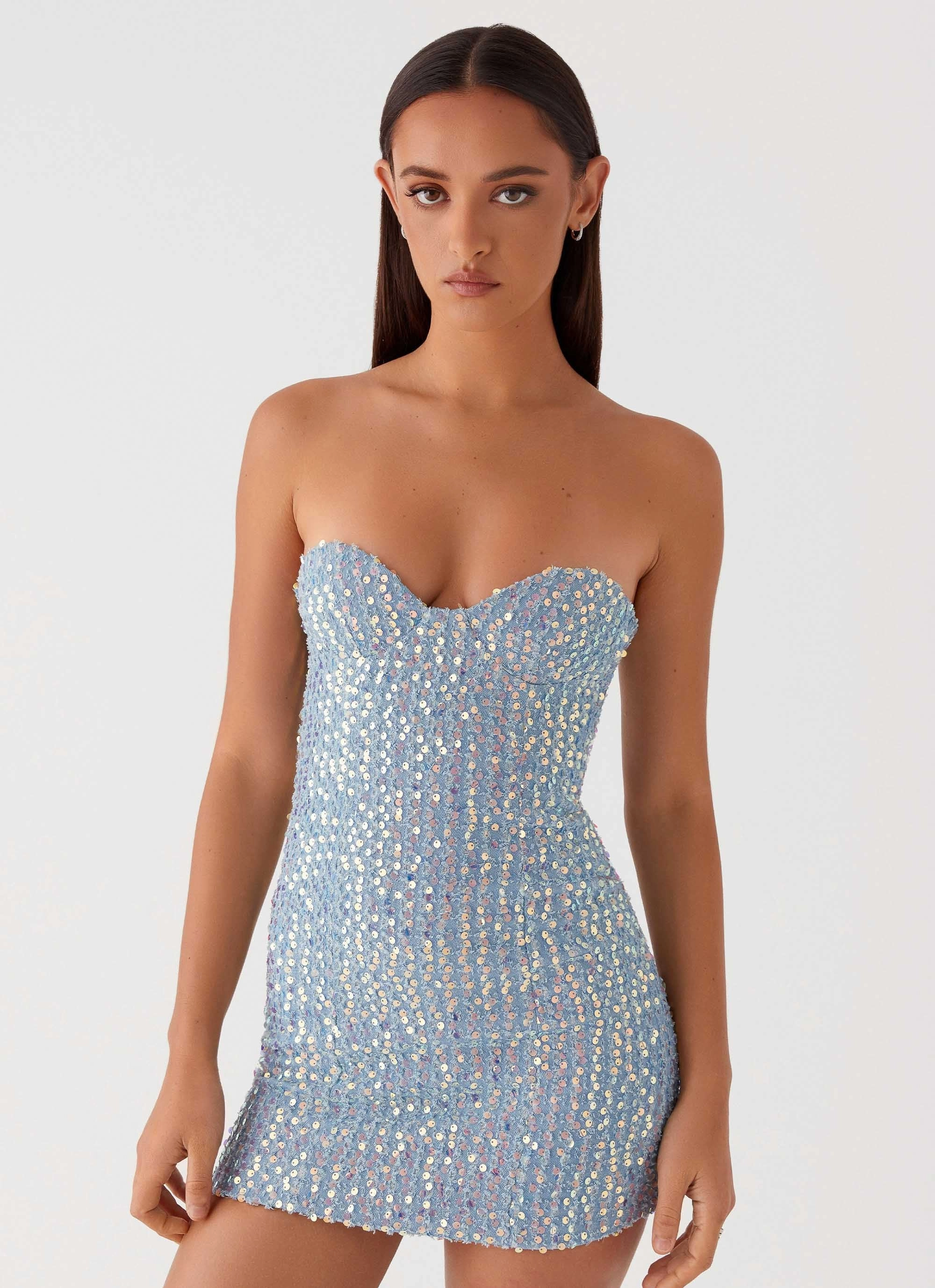 Flawless Construction Disturbia Sequin Mini Dress - Sequin Denim
