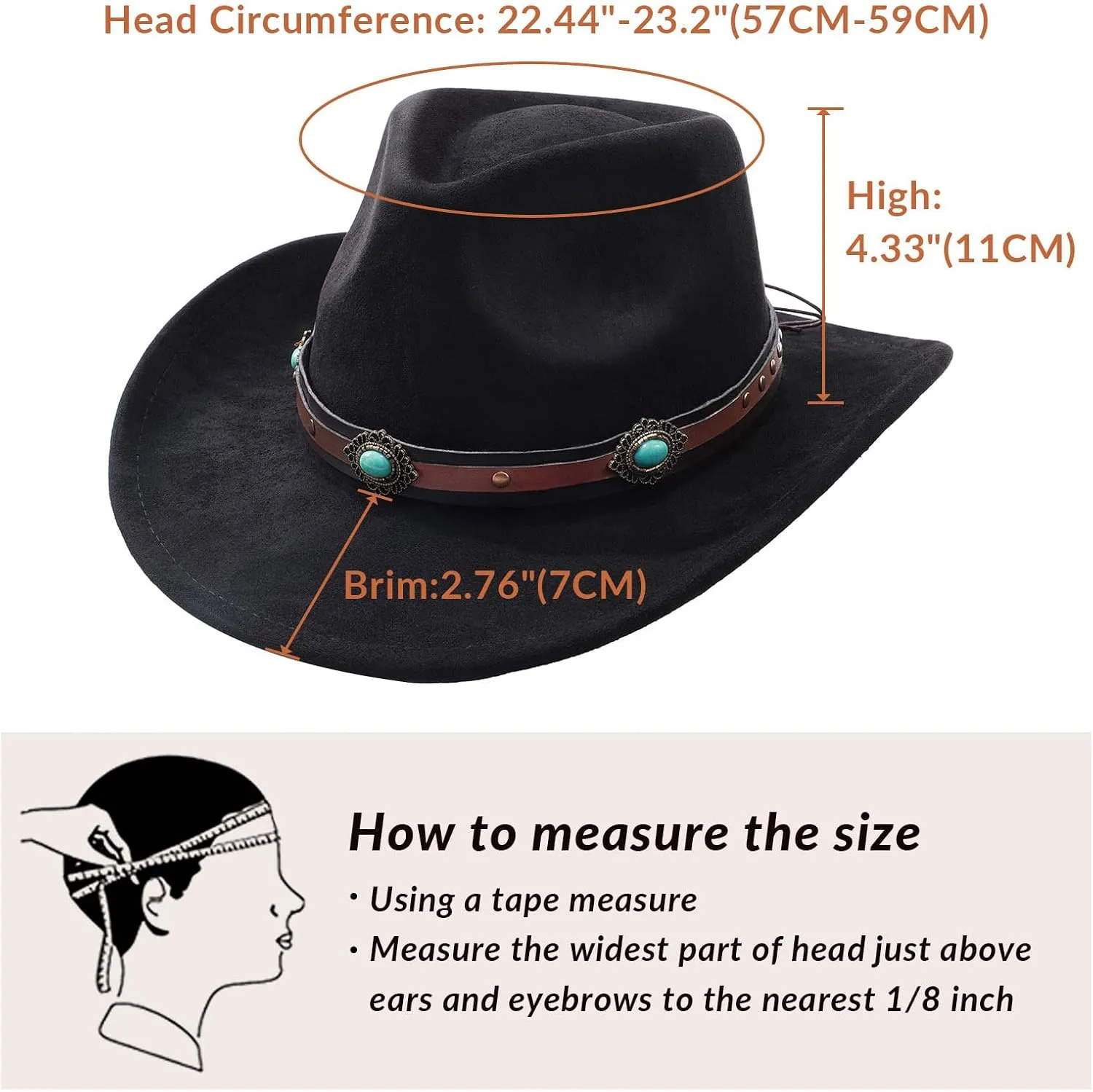 Cowboy Hats for Men Women with Blue Stones