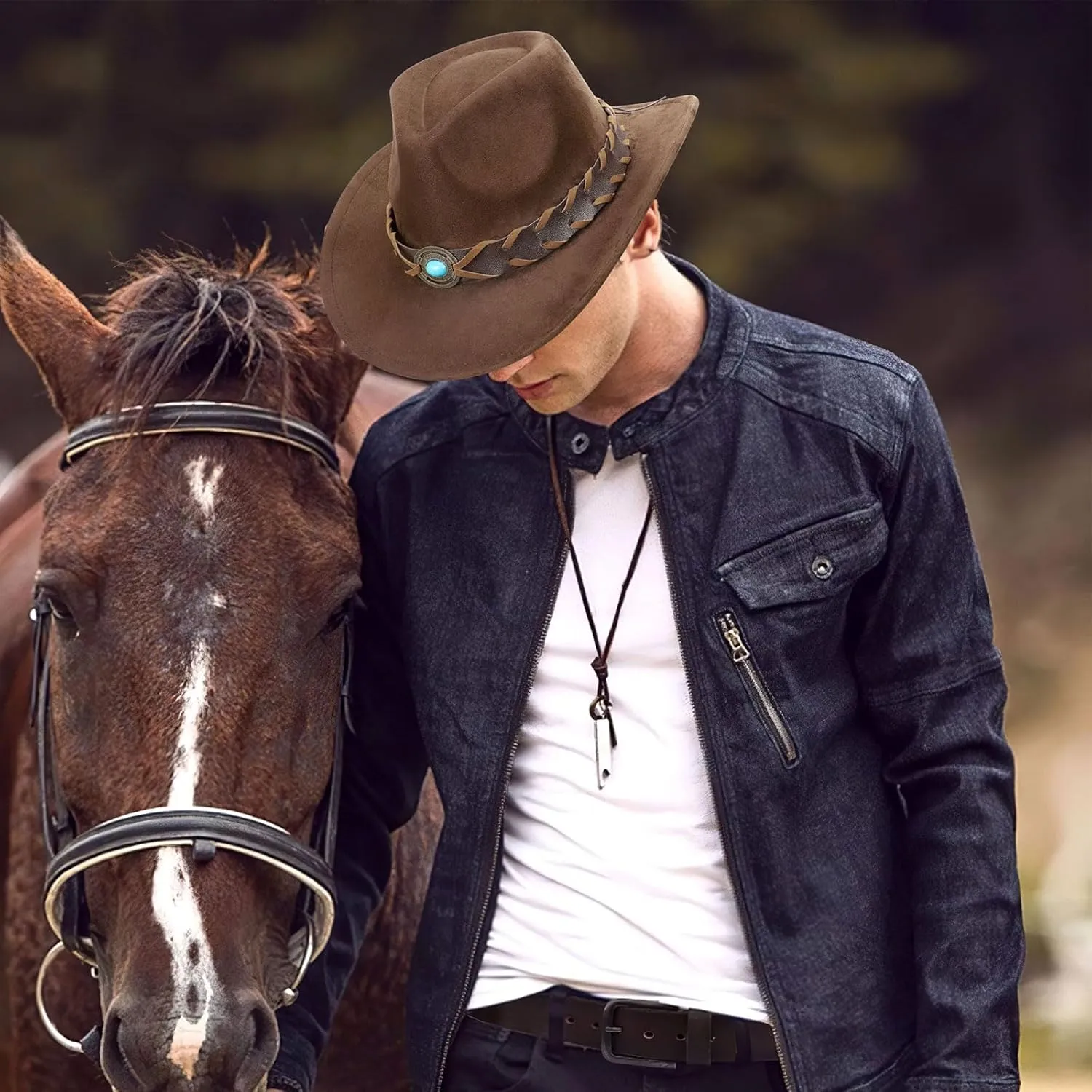 Cowboy Hats for Men Women with Blue Stones