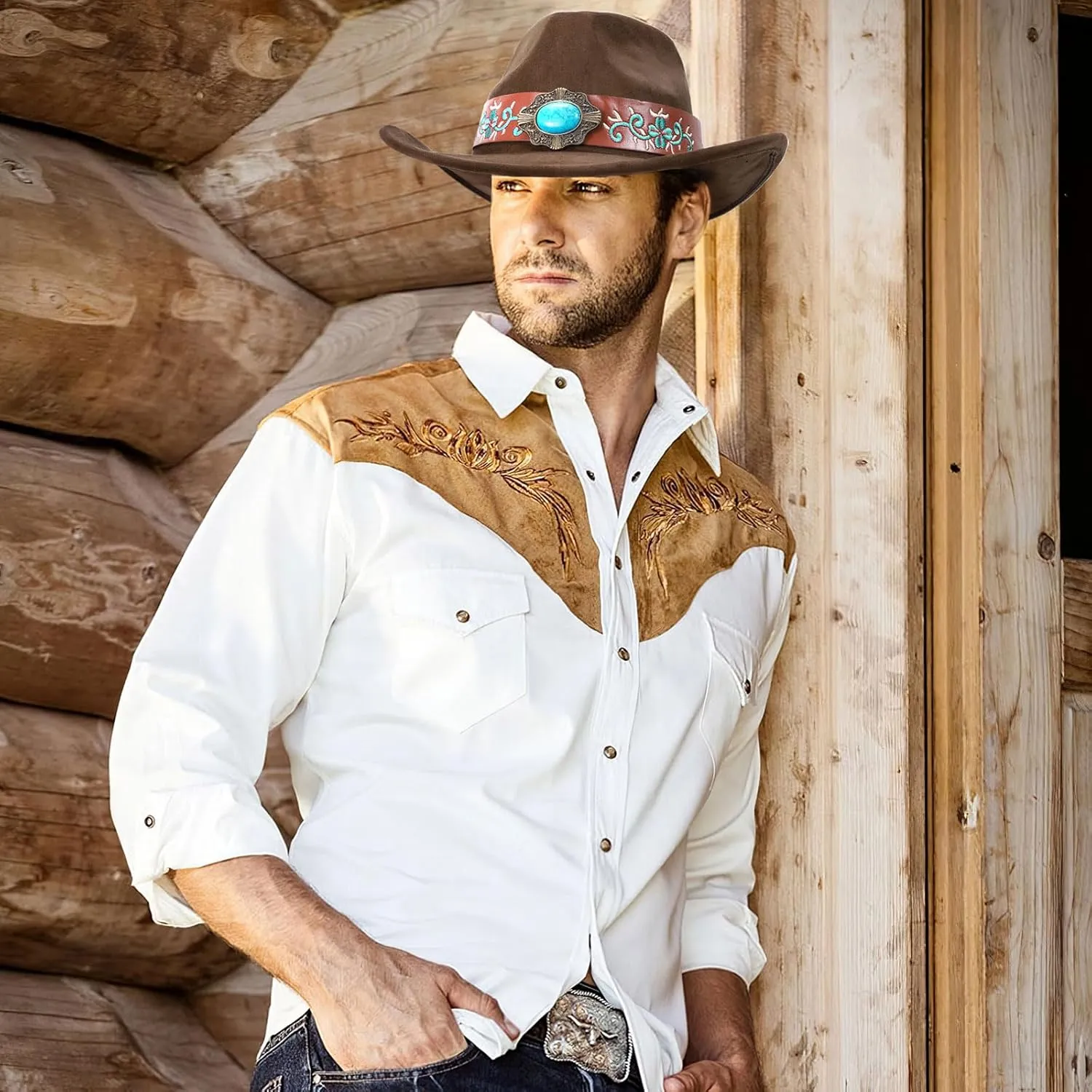 Cowboy Hats for Men Women with Blue Stones