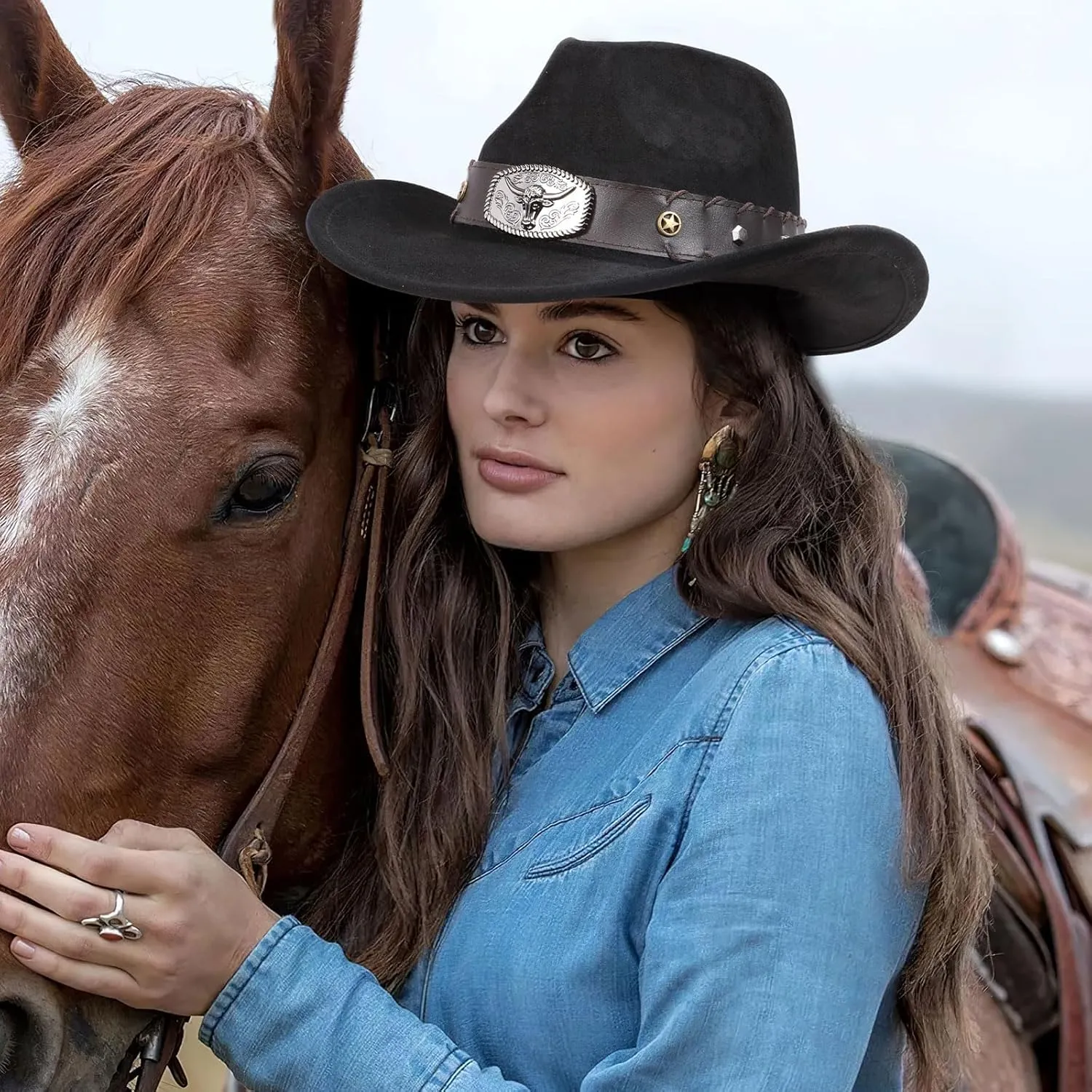 Cowboy Hats for Men Women with Blue Stones