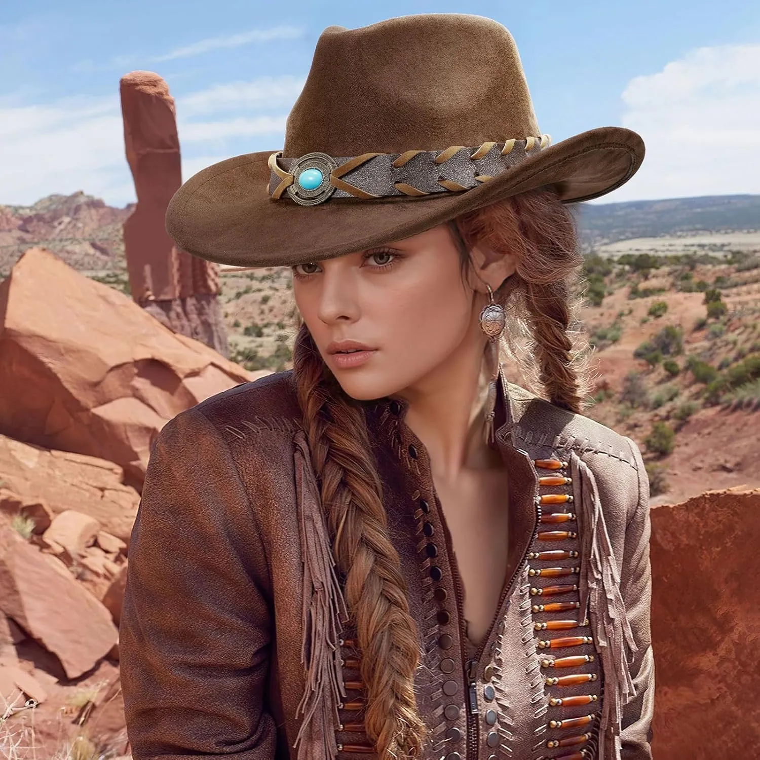 Cowboy Hats for Men Women with Blue Stones