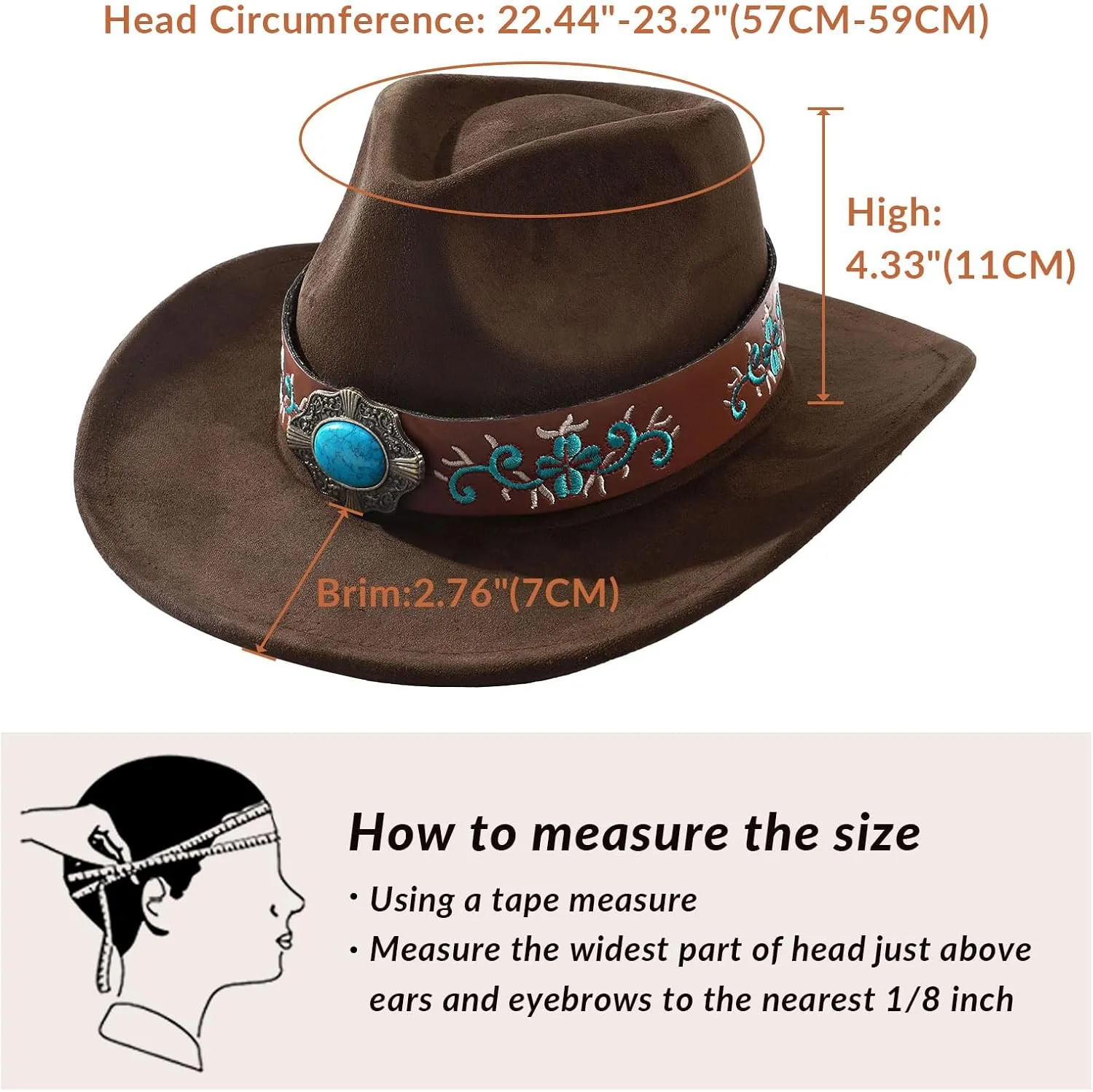 Cowboy Hats for Men Women with Blue Stones