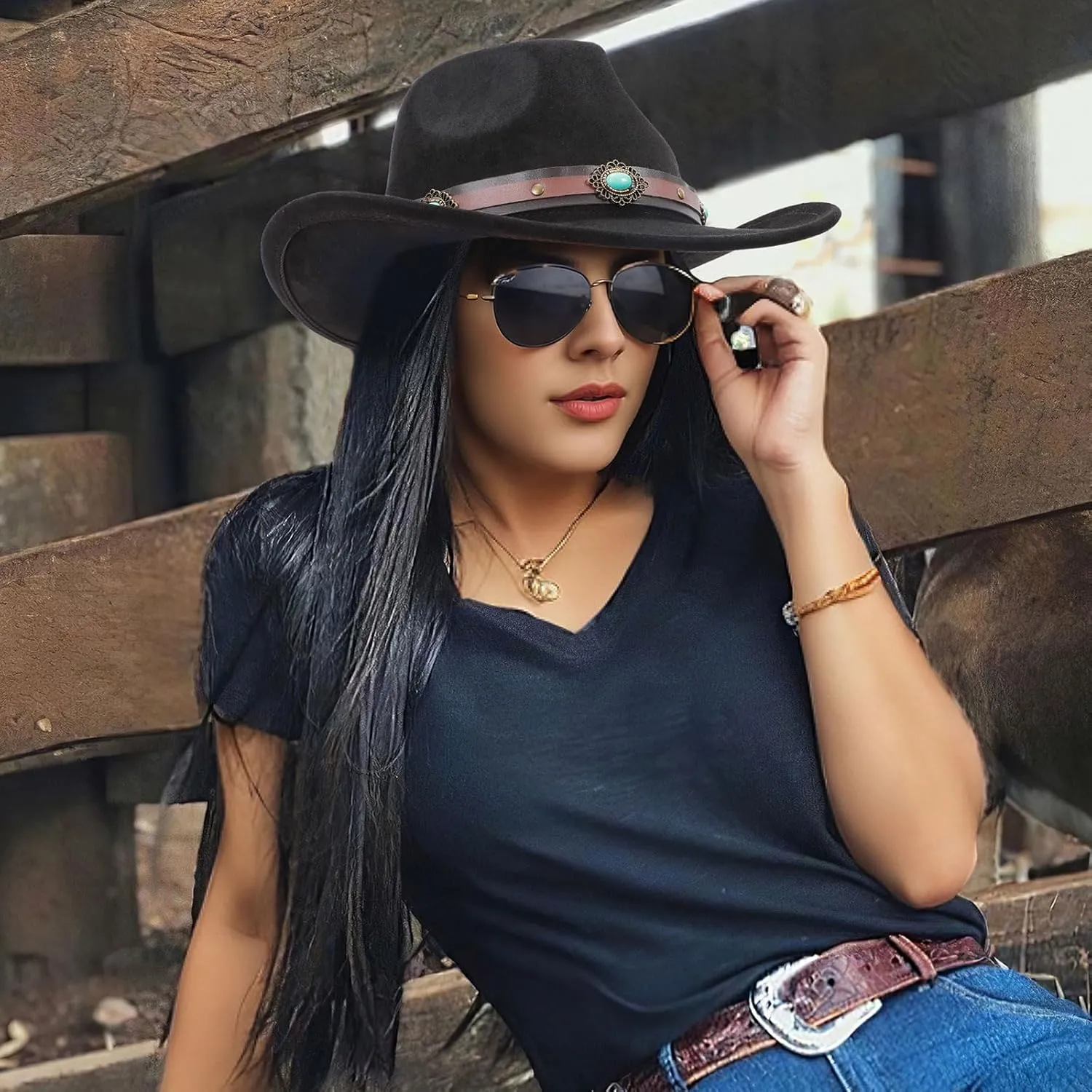 Cowboy Hats for Men Women with Blue Stones