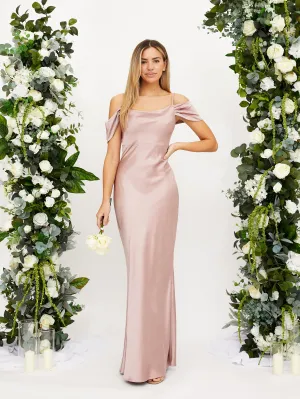 Cowl Neck Maxi Satin Dress / Blush Unlined Look