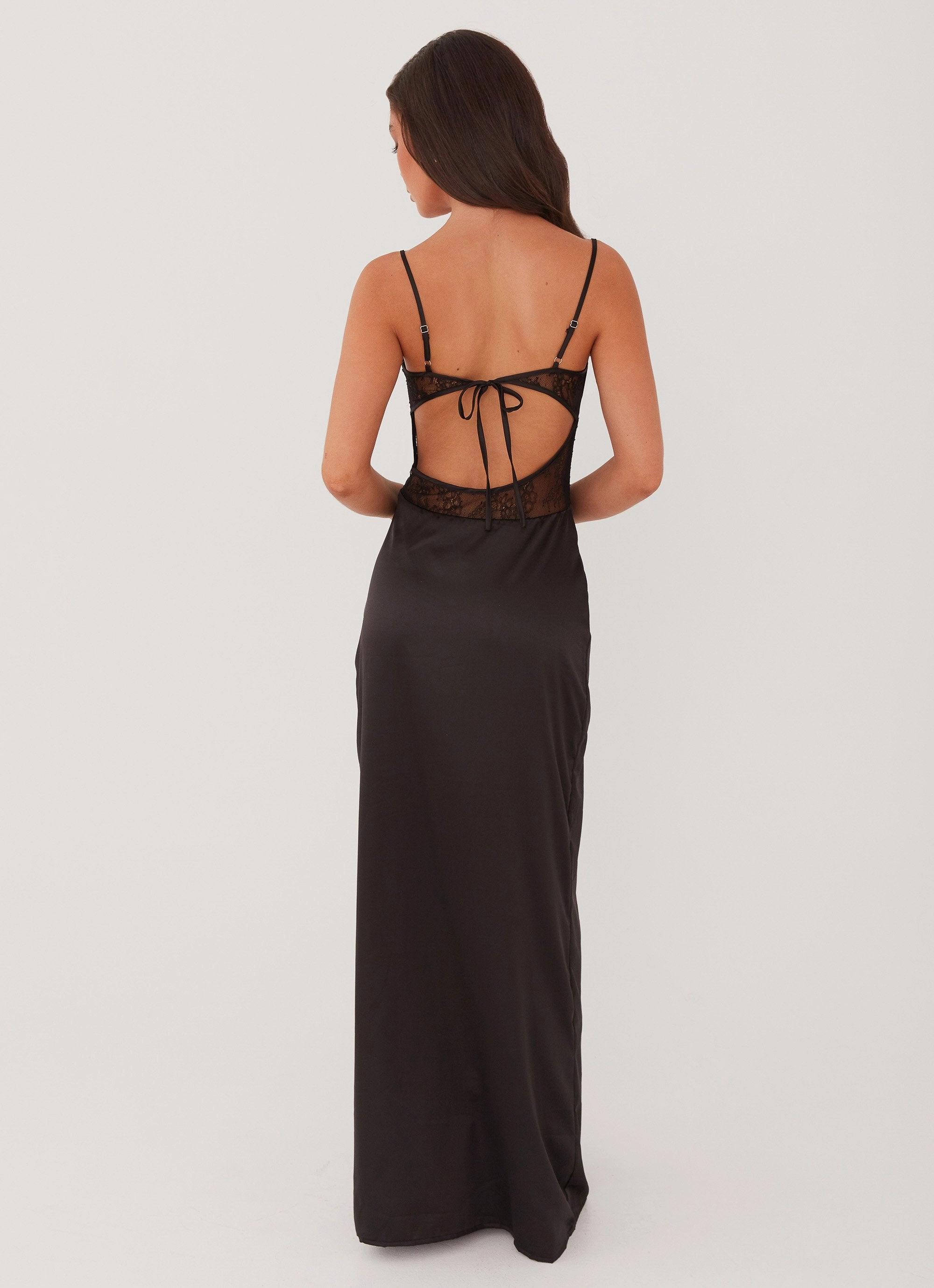 Transitional-Wear Palais Royale Lace Maxi Dress - Black