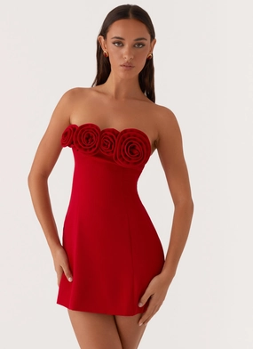 Patsie Strapless Mini Dress - Red Family Glow High Neck