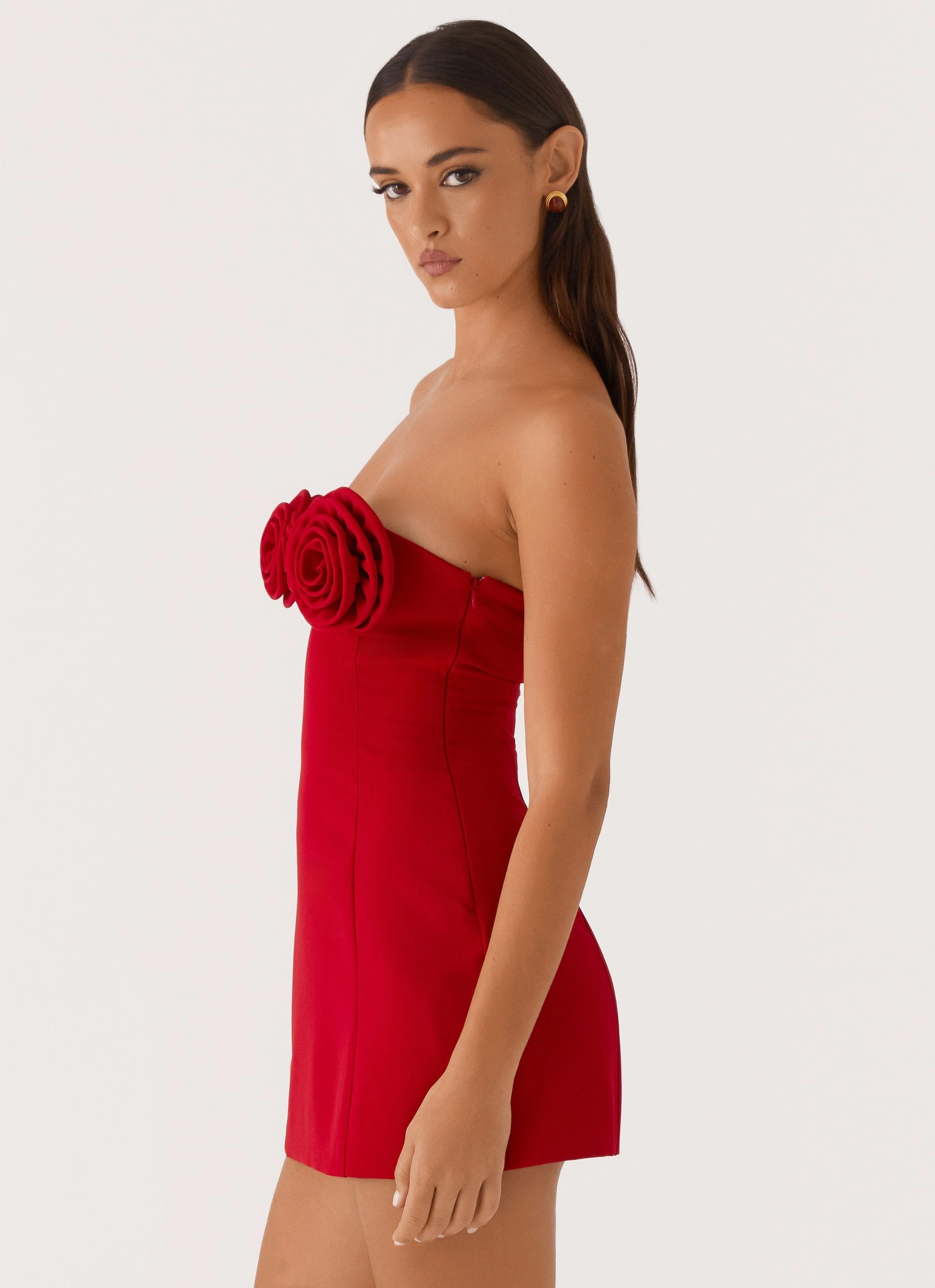 Patsie Strapless Mini Dress - Red Vintage Vibe Pleated design