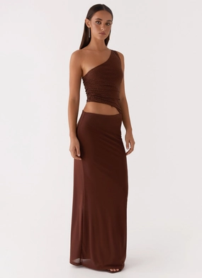 Villa Mood Sleek Texture Seranella Sequin One Shoulder Maxi Dress - Chocolate