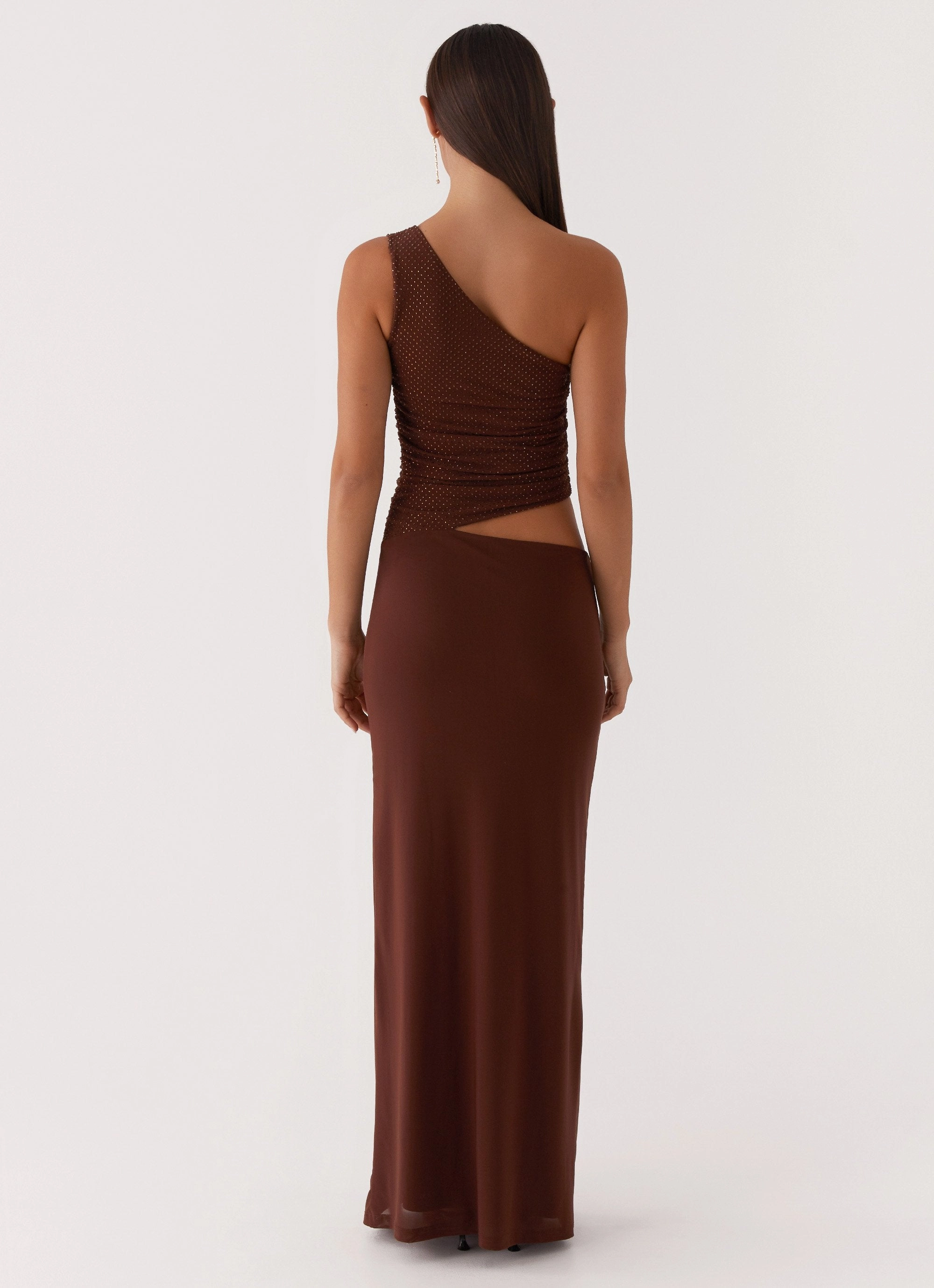 Seranella Sequin One Shoulder Maxi Dress - Chocolate Smooth-Finish Slender Look