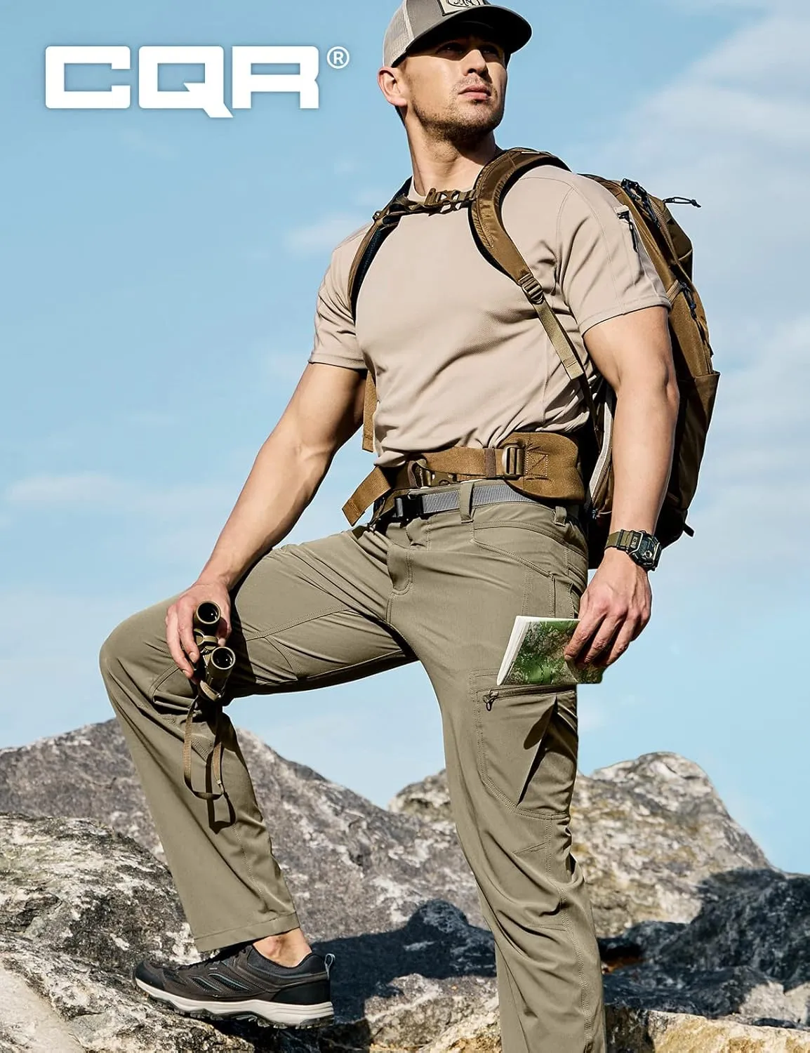CQR Men's Quick Dry Tactical Pants, Water Resistant Outdoor Pants, Lightweight Stretch Cargo Work Hiking Pants