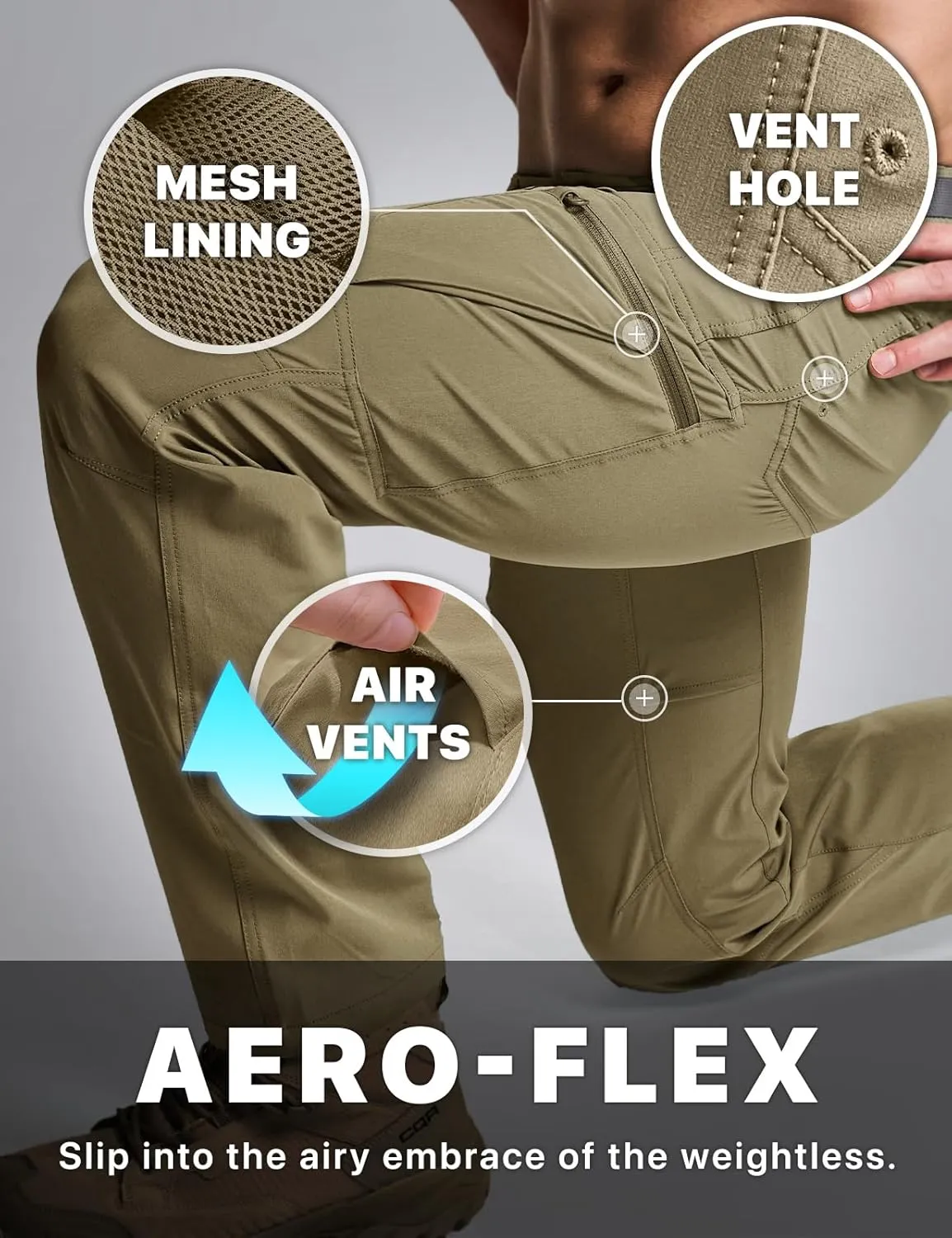 CQR Men's Quick Dry Tactical Pants, Water Resistant Outdoor Pants, Lightweight Stretch Cargo Work Hiking Pants