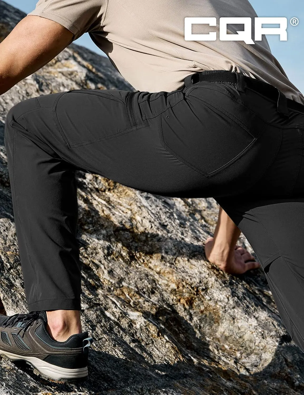 CQR Men's Quick Dry Tactical Pants, Water Resistant Outdoor Pants, Lightweight Stretch Cargo Work Hiking Pants