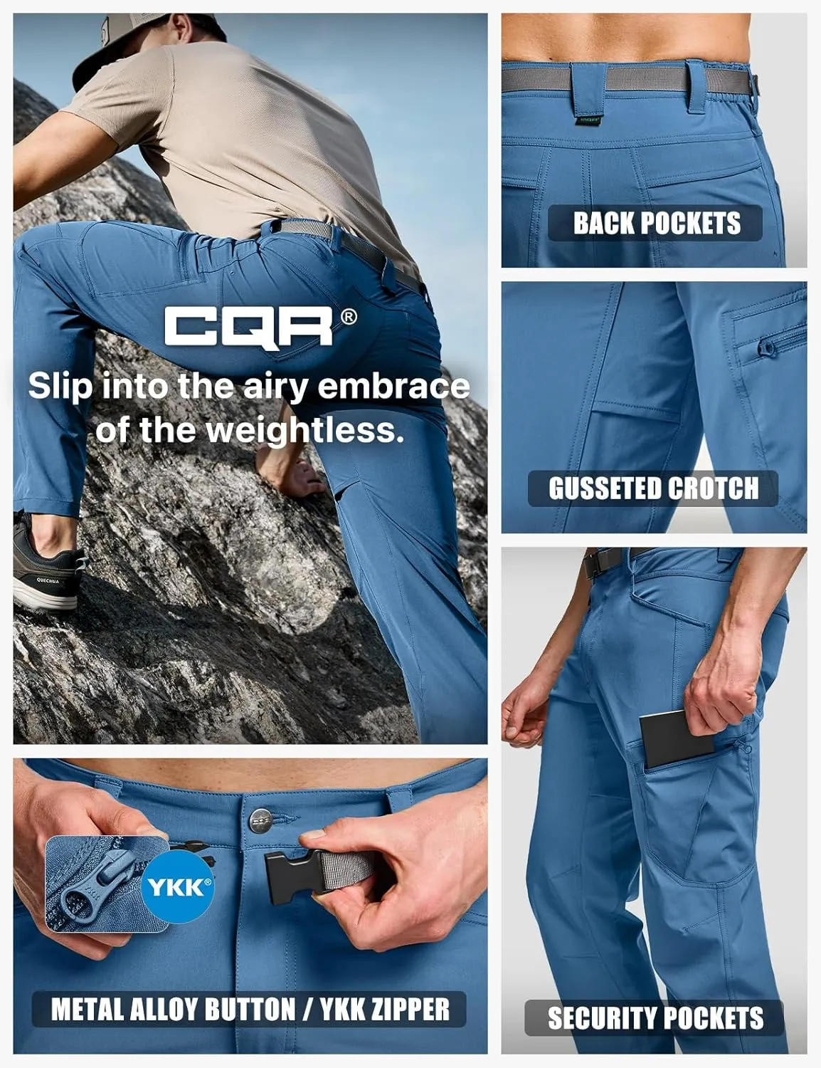 CQR Men's Quick Dry Tactical Pants, Water Resistant Outdoor Pants, Lightweight Stretch Cargo Work Hiking Pants