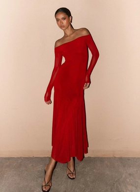 Maribel Maxi Dress - Red Delicate Mood Elegant Simplicity
