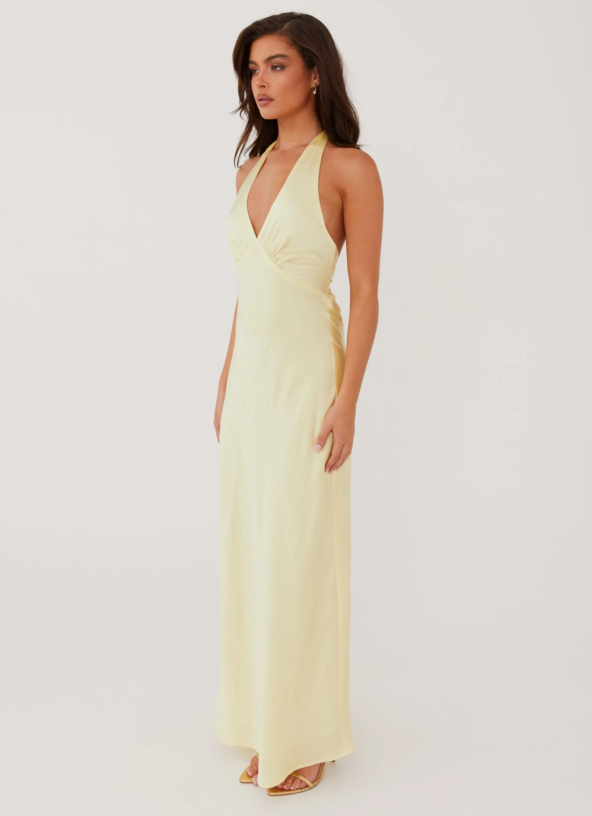 Casual Chic Budget Friendly Heavy Hearted Satin Maxi Dress - Lemon