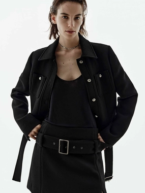 Cropped Wool Blend Jacket Reflective Safety Accents