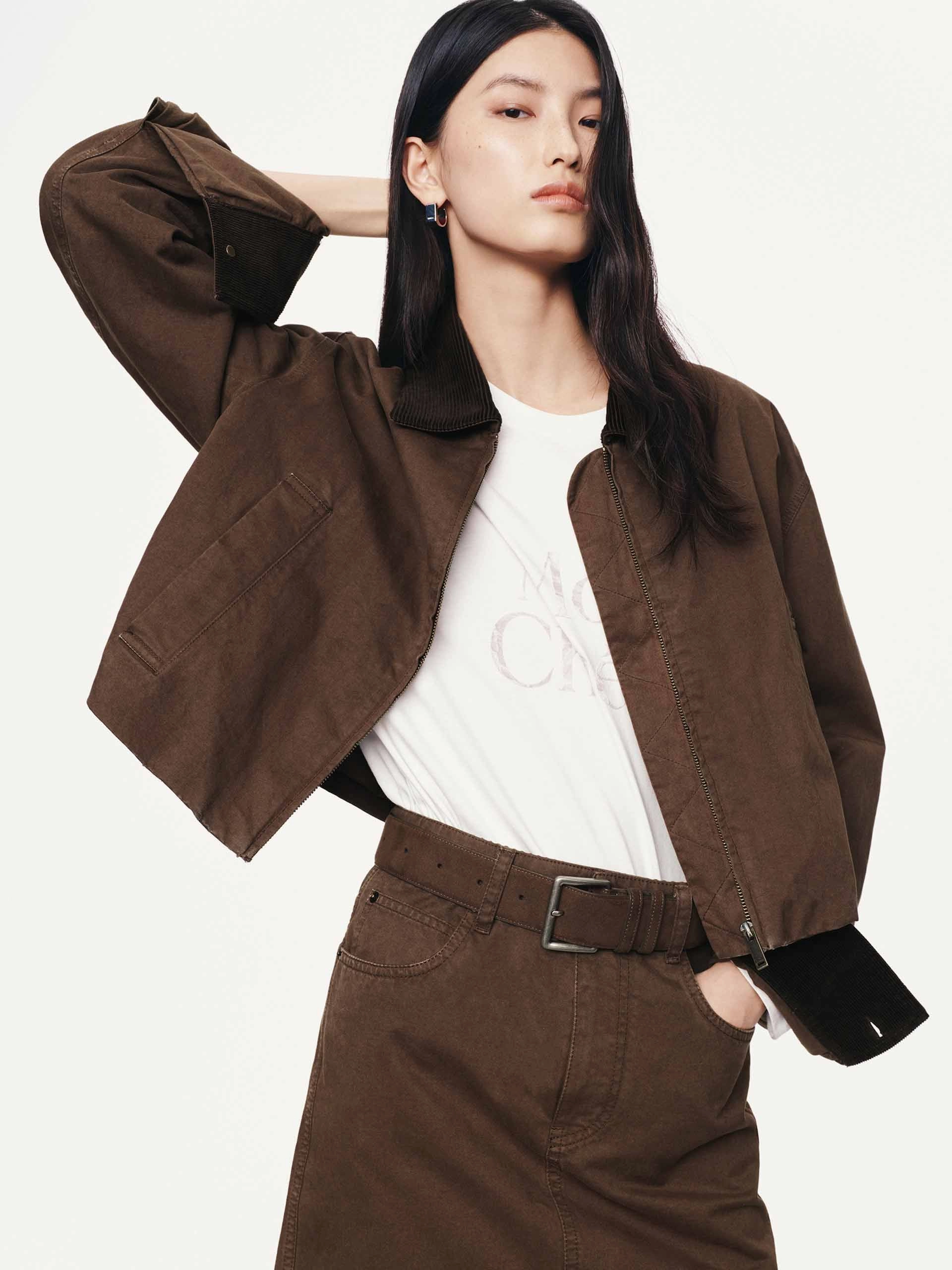 Cropped Zipper Cotton Jacket Flexible Cuffs color block