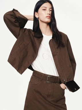 Waterproof Design Cropped Zipper Cotton Jacket