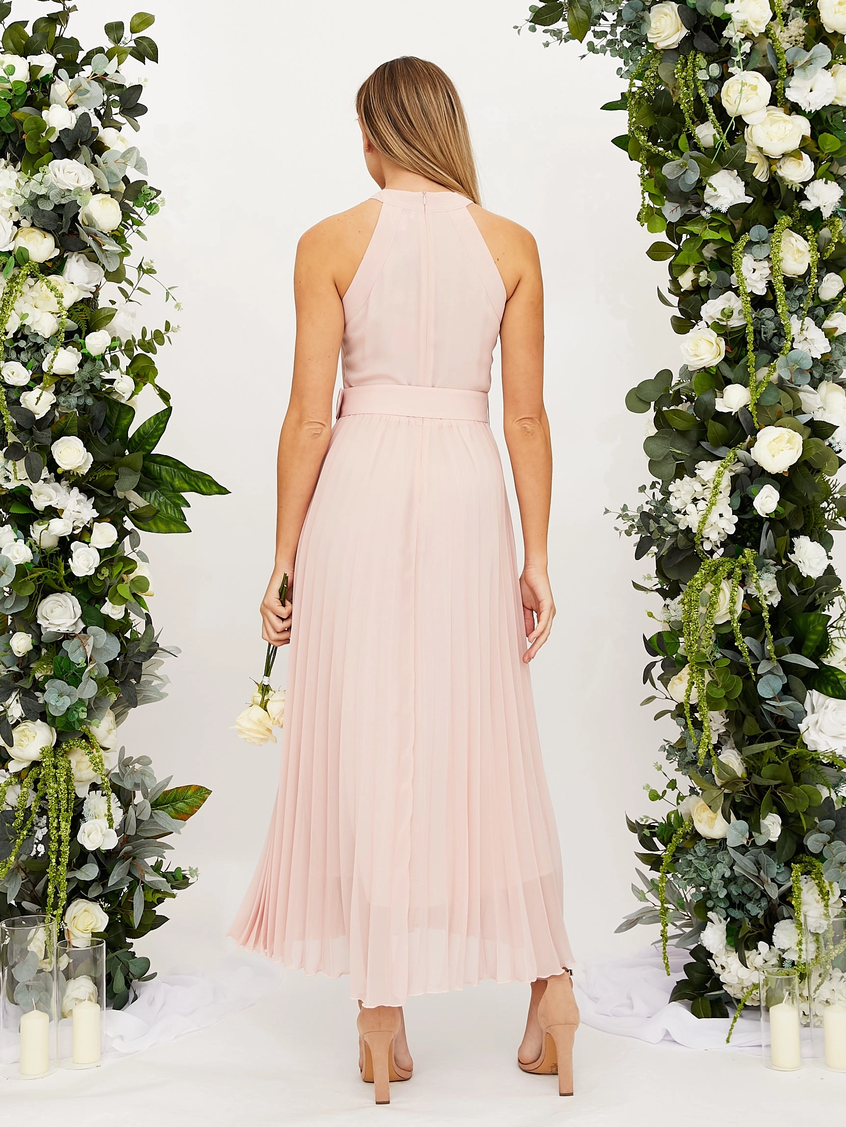 Event Favorite Cross Neck Pleated Midaxi Chiffon Dress / Blush