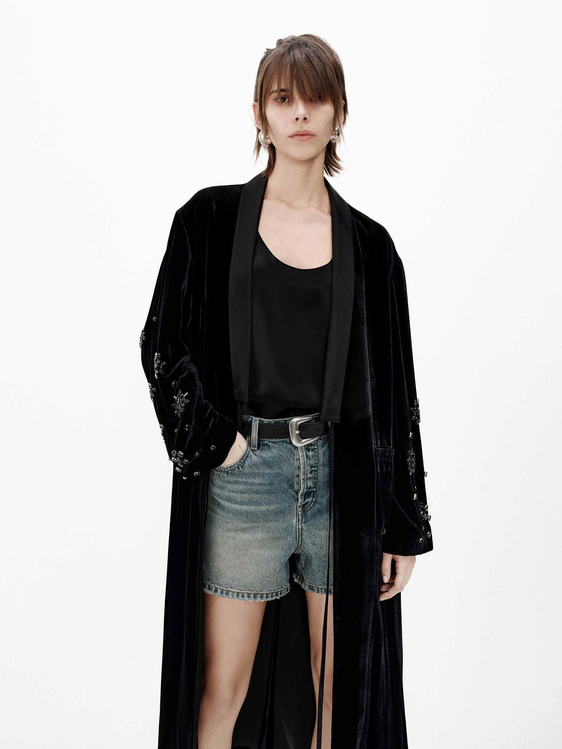 WeatherproofZipper Light Pack Option Crystal Detail Velvet Coat