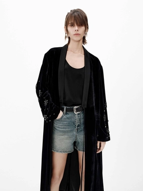 Reflective Safety Trim Hike Fit Crystal Detail Velvet Coat