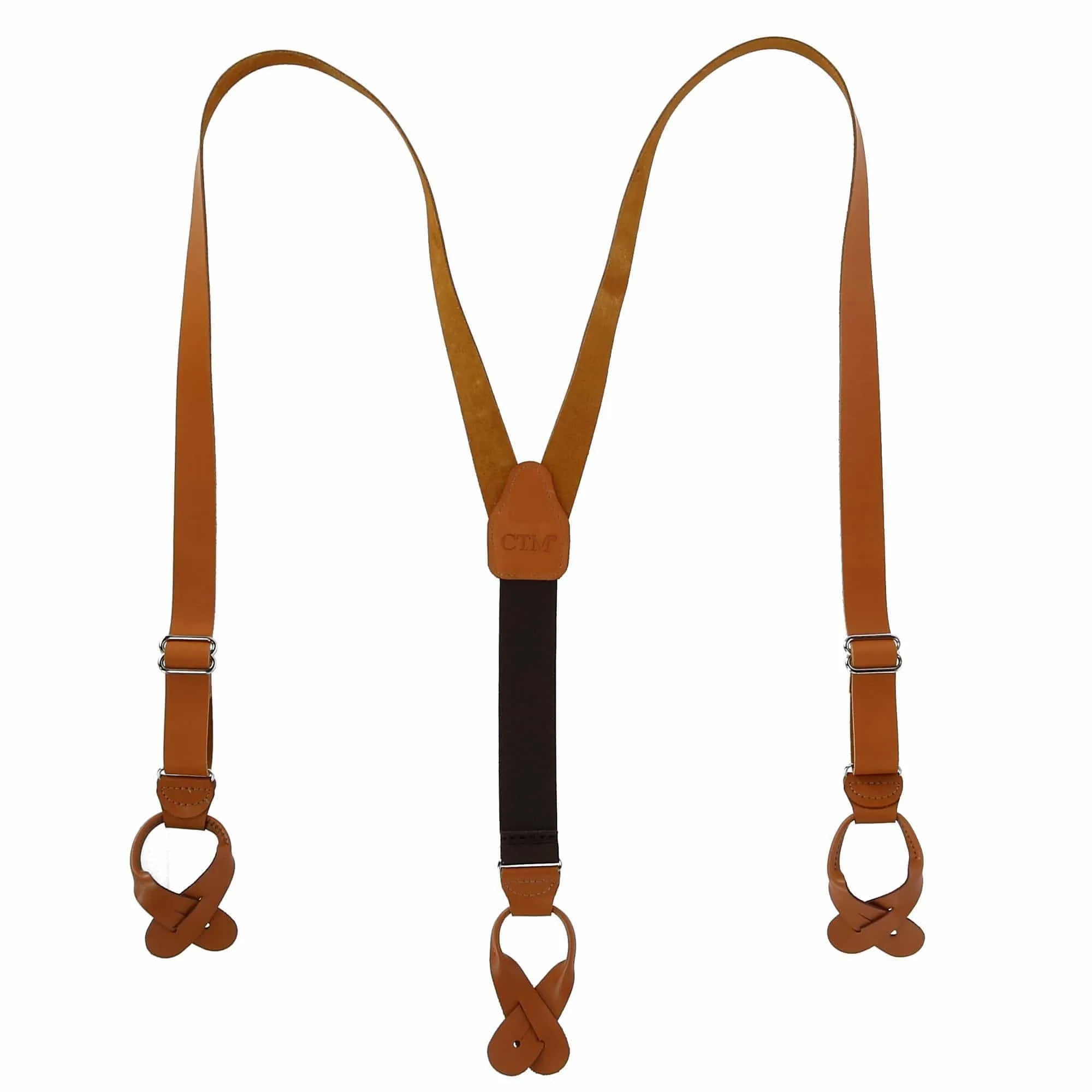 CTM® Men's Coated Leather Button-End Y-Back Suspender with Bachelor Buttons