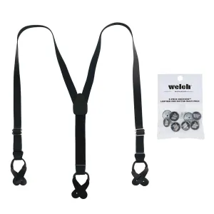 CTM® Men's Coated Leather Button-End Y-Back Suspender with Bachelor Buttons