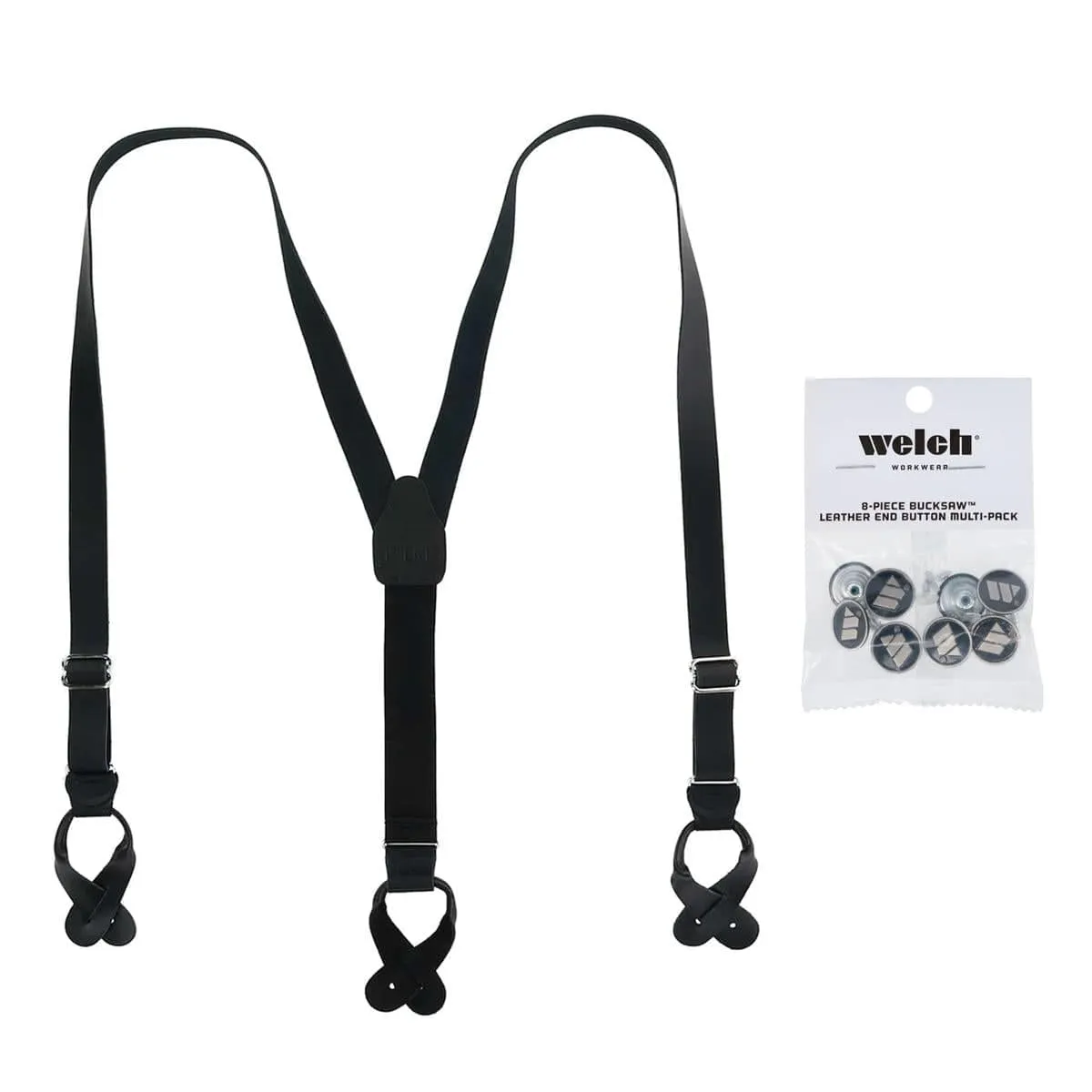CTM® Men's Coated Leather Button-End Y-Back Suspender with Bachelor Buttons