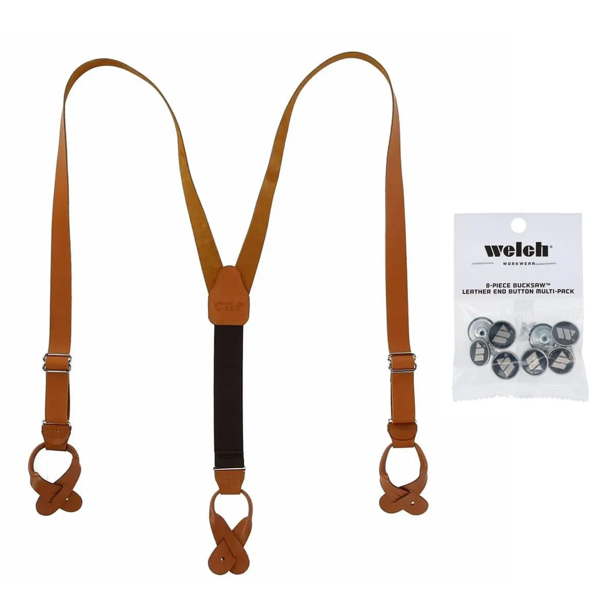 CTM® Men's Coated Leather Button-End Y-Back Suspender with Bachelor Buttons