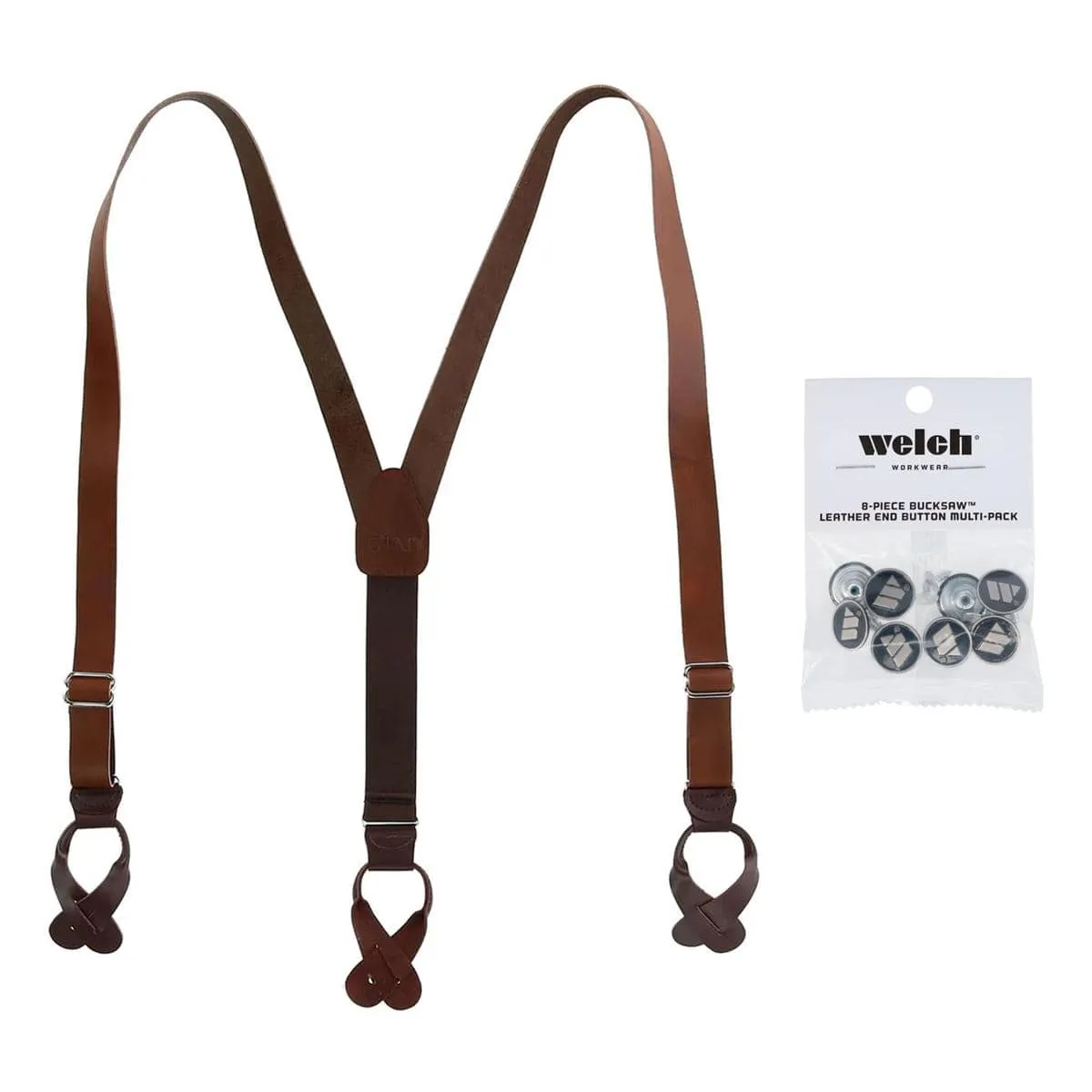 CTM® Men's Coated Leather Button-End Y-Back Suspender with Bachelor Buttons