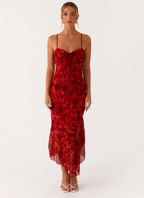 Decorative-Design Neutral Feel Sally Midi Dress - Deep Red Floral