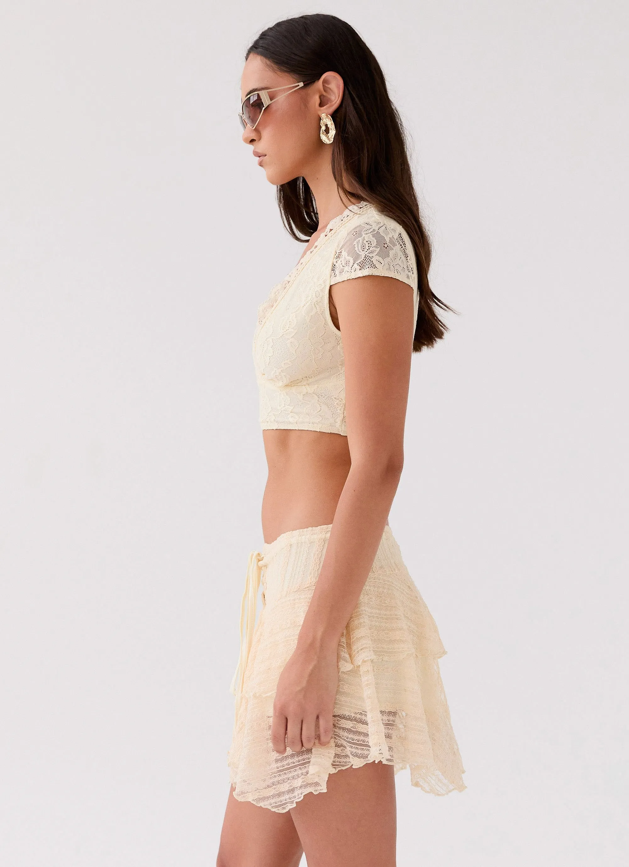 Coconut Cove Mini Skirt - Ivory Striped Design