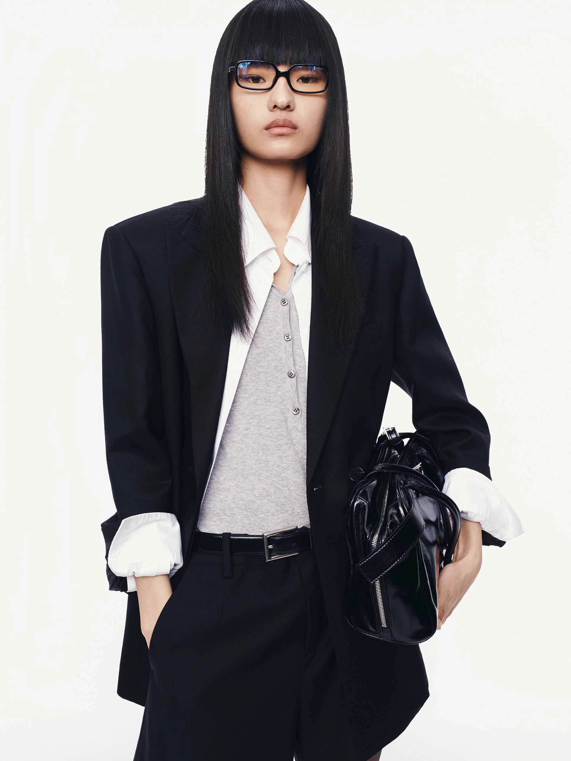 Single-breasted Wool Blend Blazer Green Material Vegan Fabric