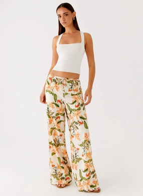 Dalida Linen Pants - Floral Print Flexible Layer